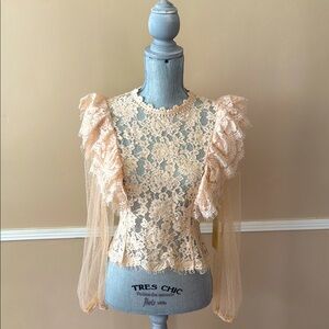 PEACH BLUSH LACE RUFFLE SHEER SLEEVES TOP  🌟NWT🌟